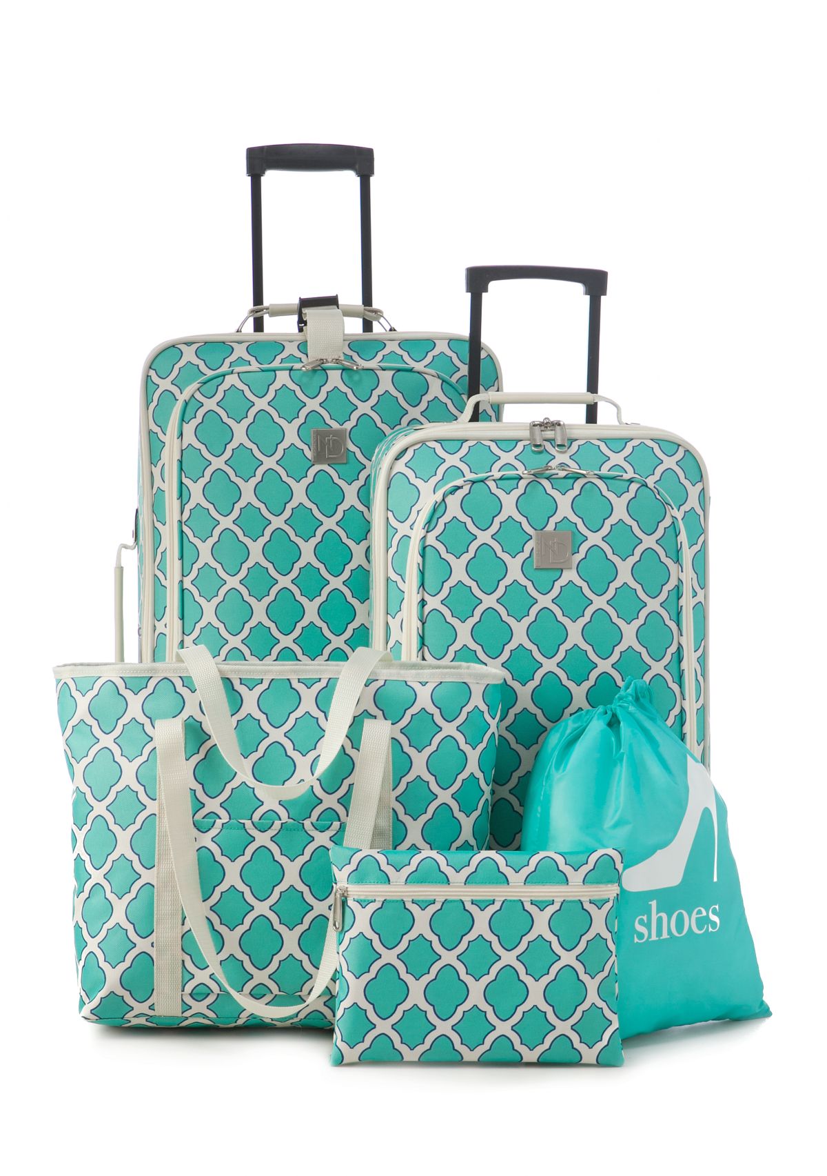 5-Piece Turquoise Trellis Luggage Set