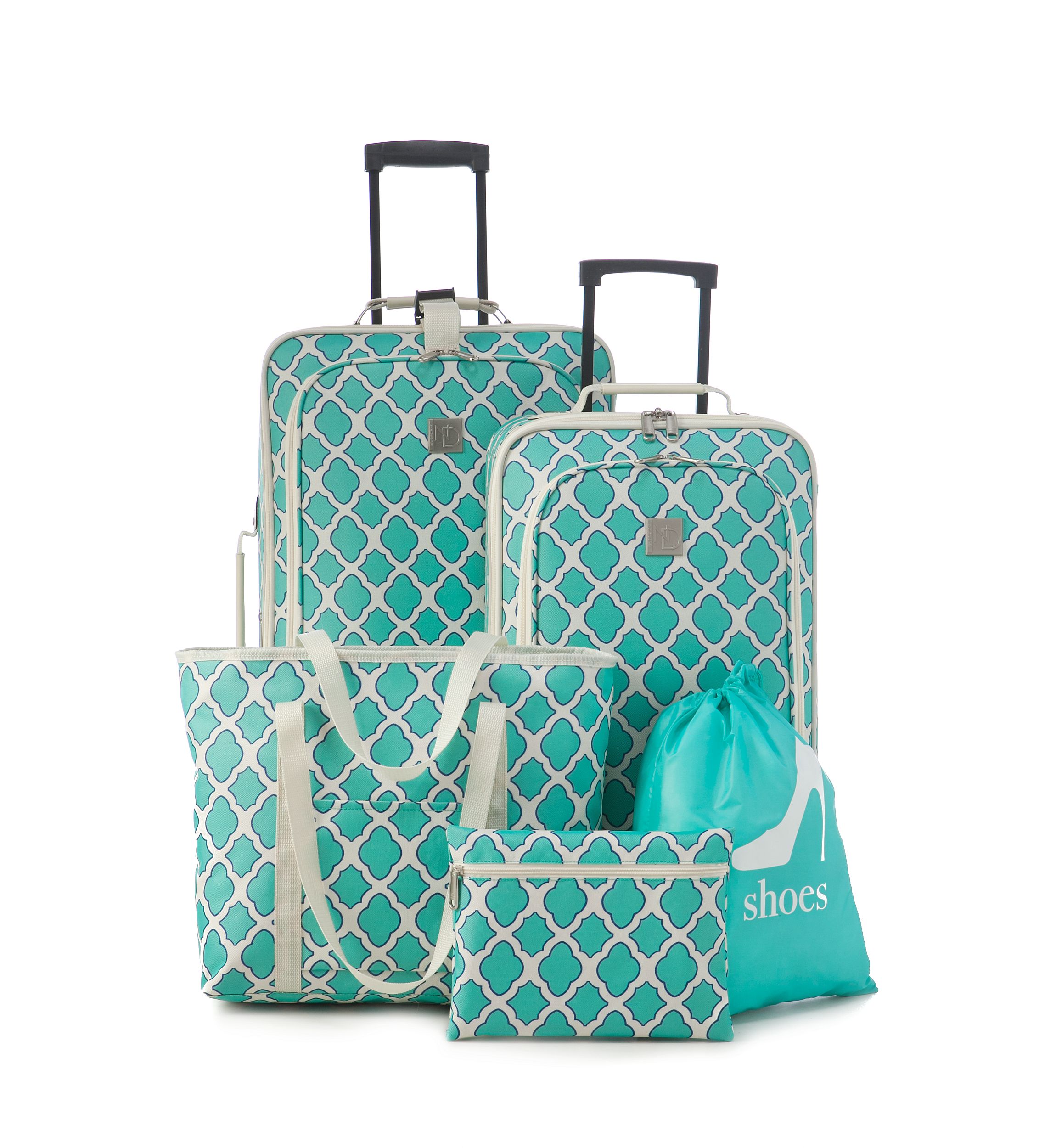 5-Piece Turquoise Trellis Luggage Set