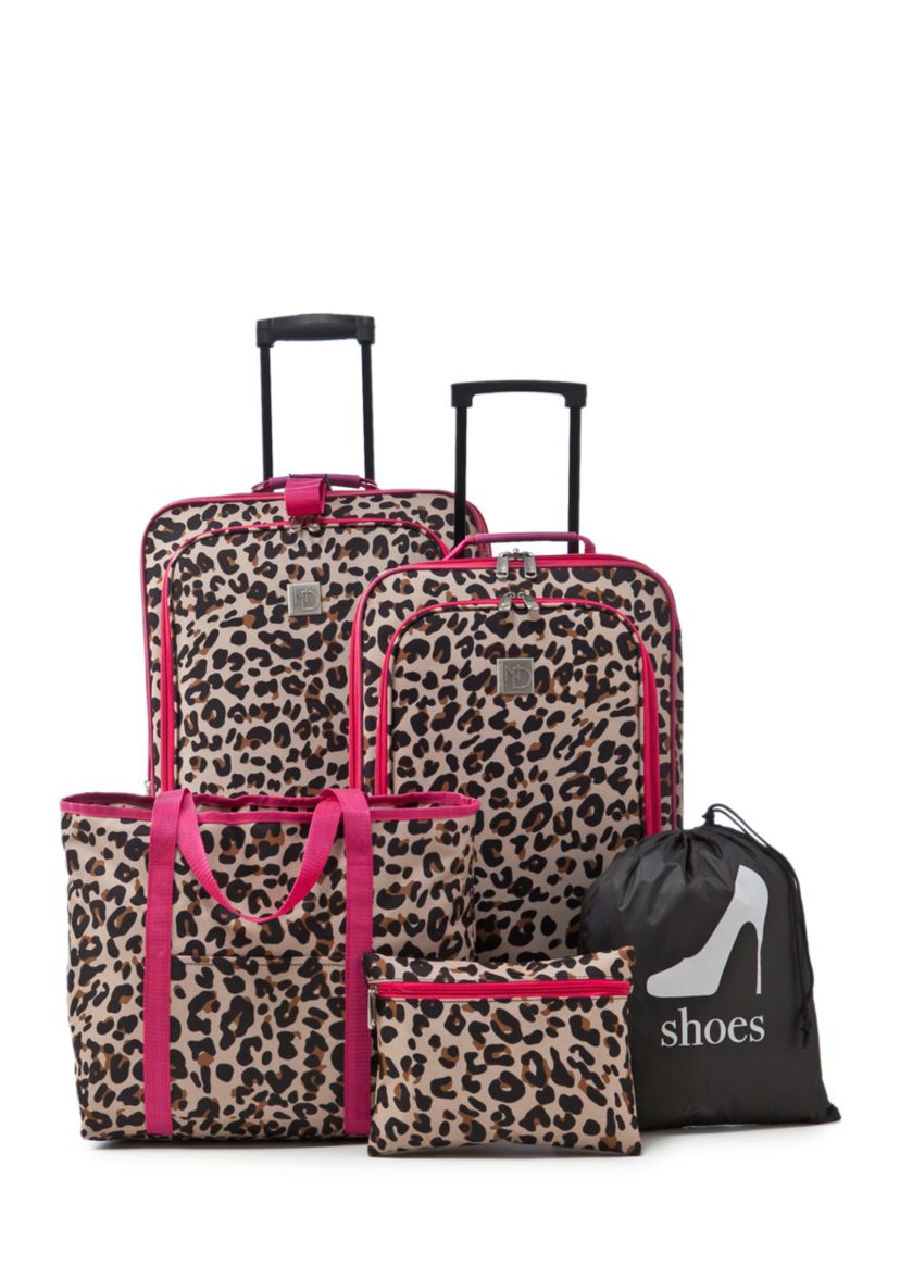 5-Piece Cheetah Print Luggage Set