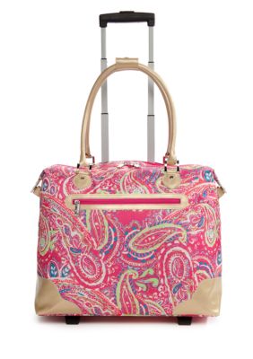 New Directions Pink Paisley with Gold Trim Rolling Tote belk