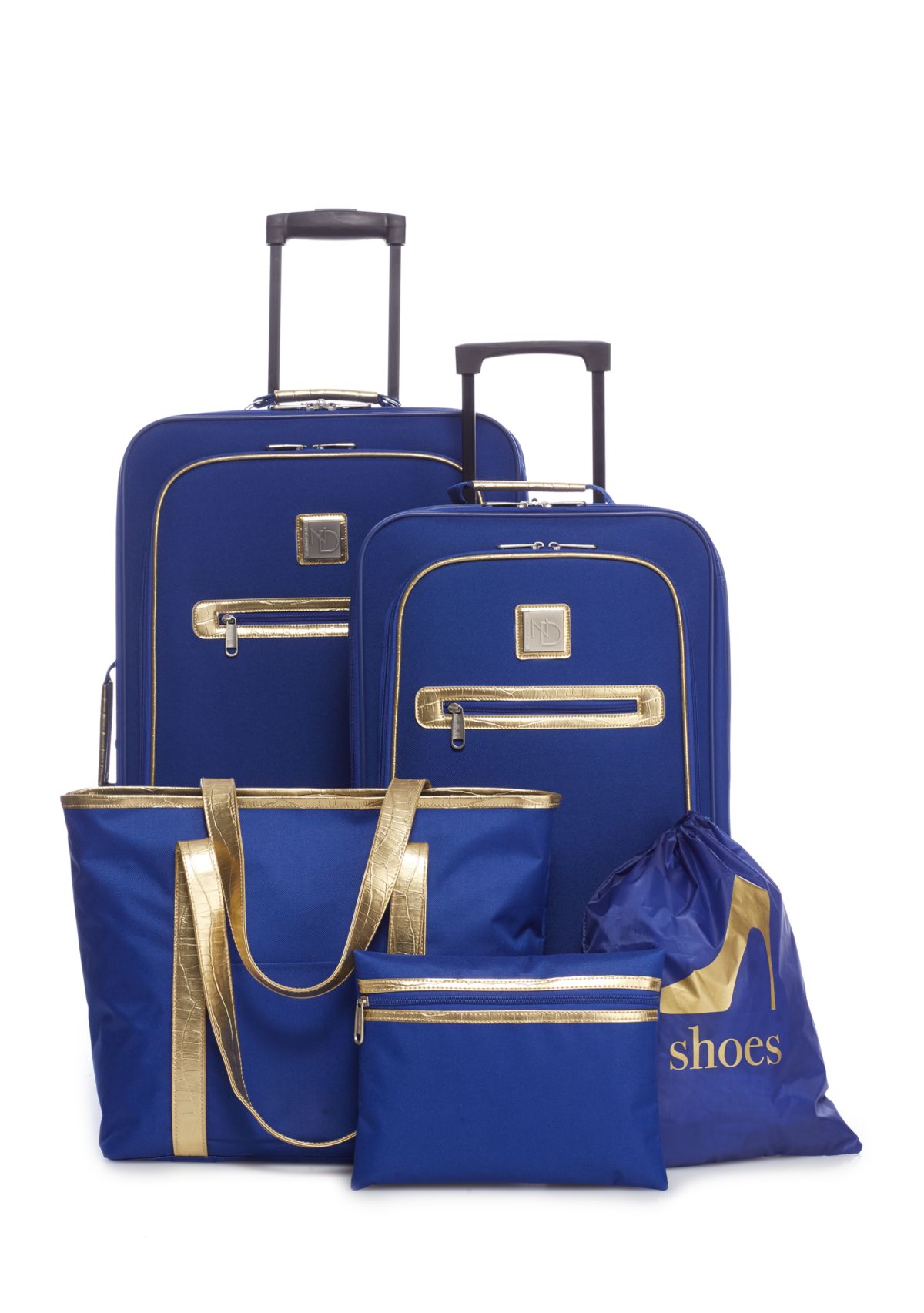 5-Piece Delta Blue with Gold Trim Luggage Set