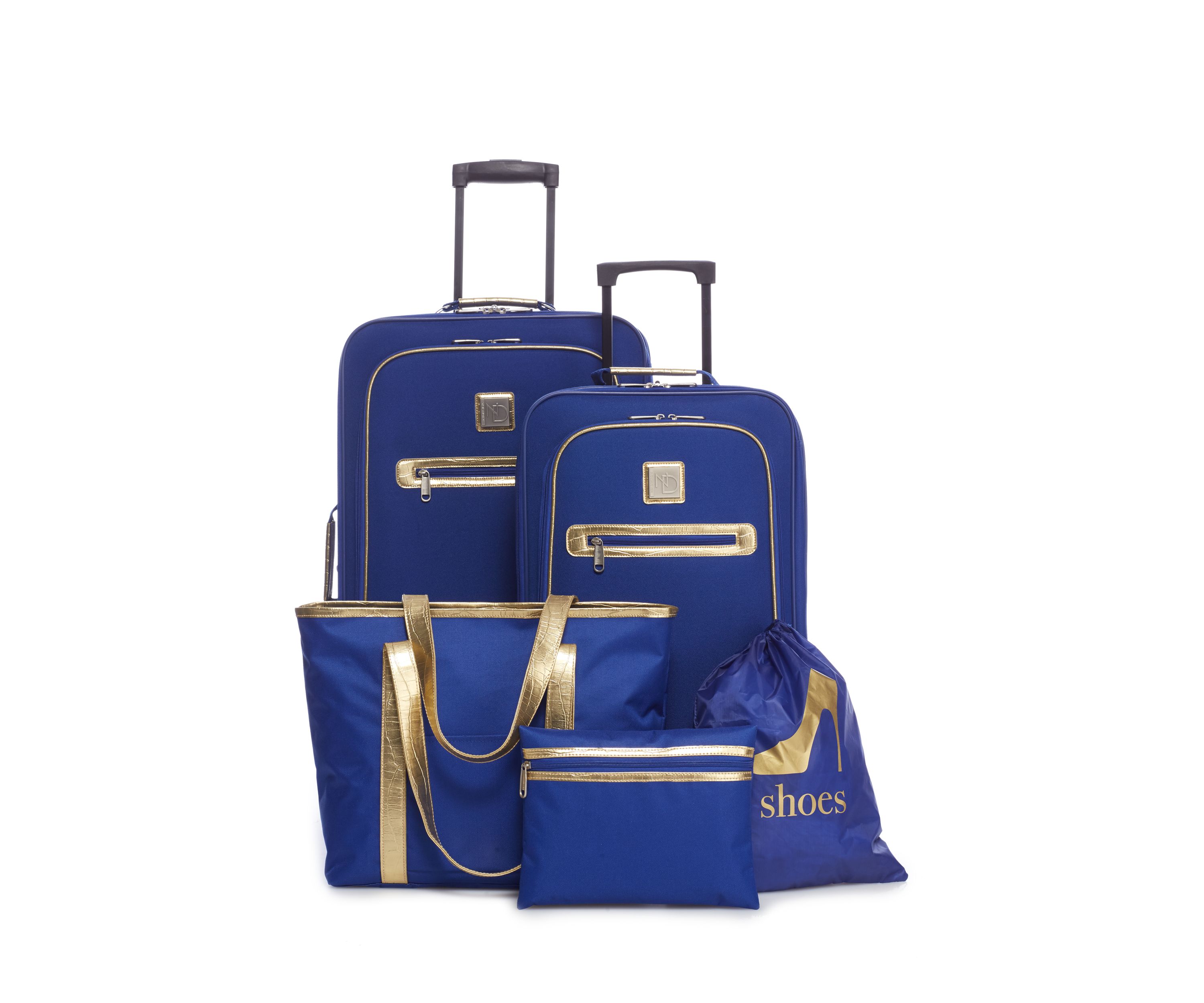 5-Piece Delta Blue with Gold Trim Luggage Set