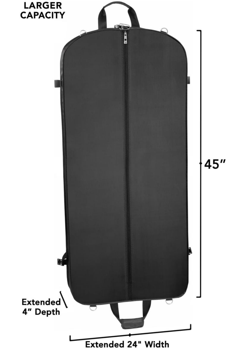 45" Premium Extra Wide Garment Bag with shoulder strap and two large pockets