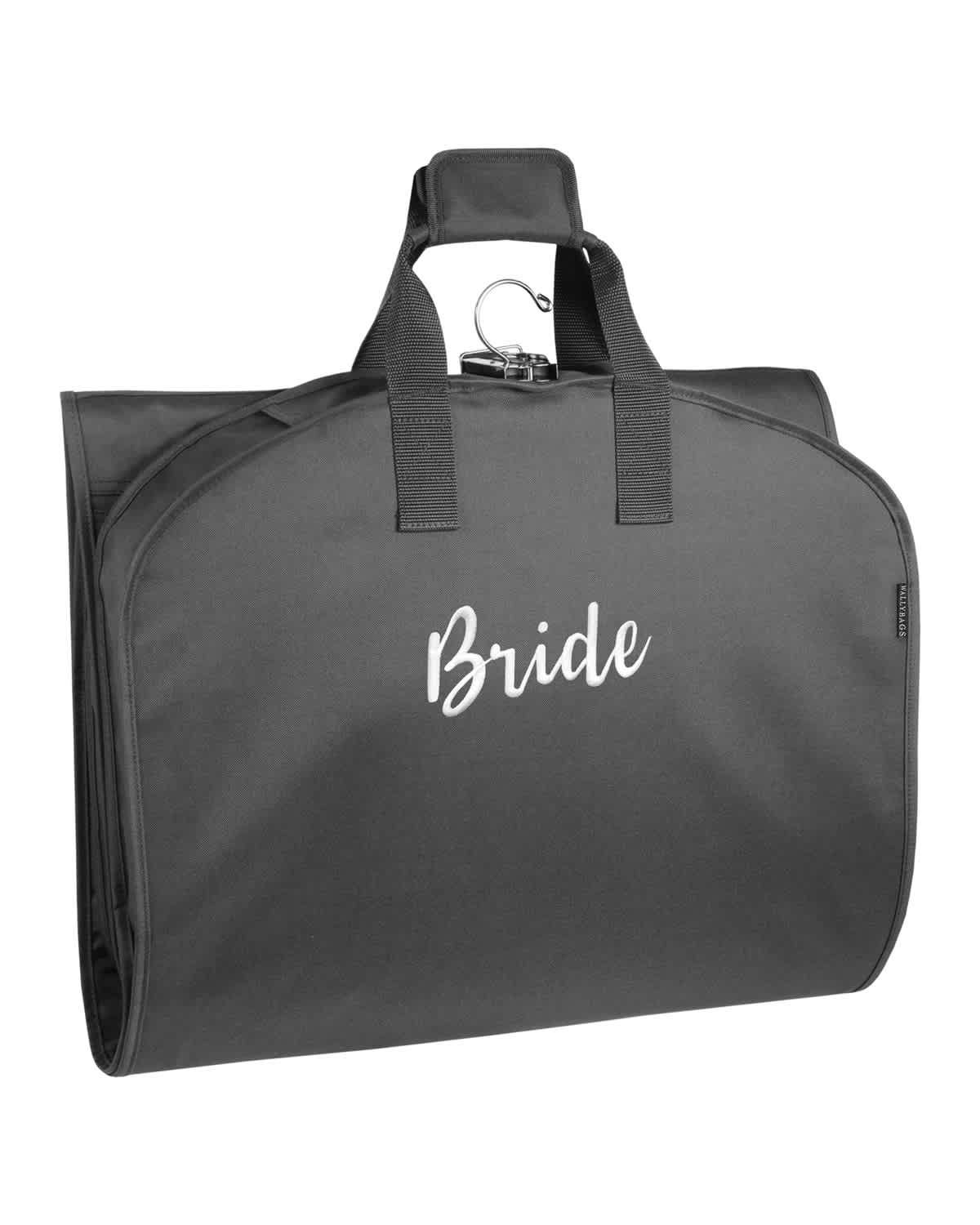 60” Premium Tri-Fold Travel Garment Bag with exterior pocket and Bride embroidery
