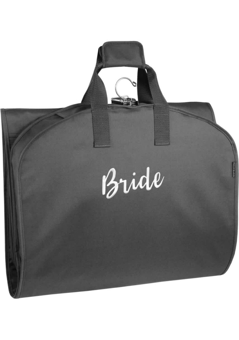 60” Premium Tri-Fold Travel Garment Bag with exterior pocket and Bride embroidery