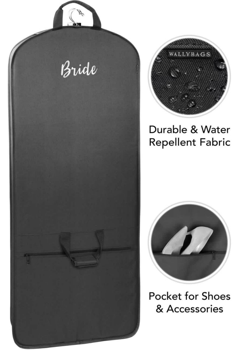 60” Premium Tri-Fold Travel Garment Bag with exterior pocket and Bride embroidery