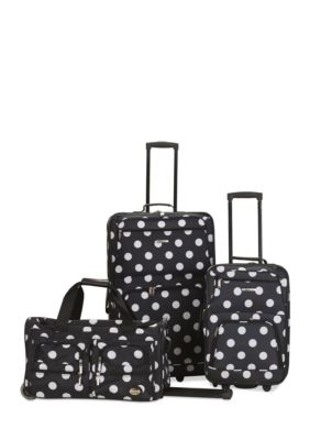 Rockland 4 Piece Printed Luggage Set - Black Pink Dot | belk