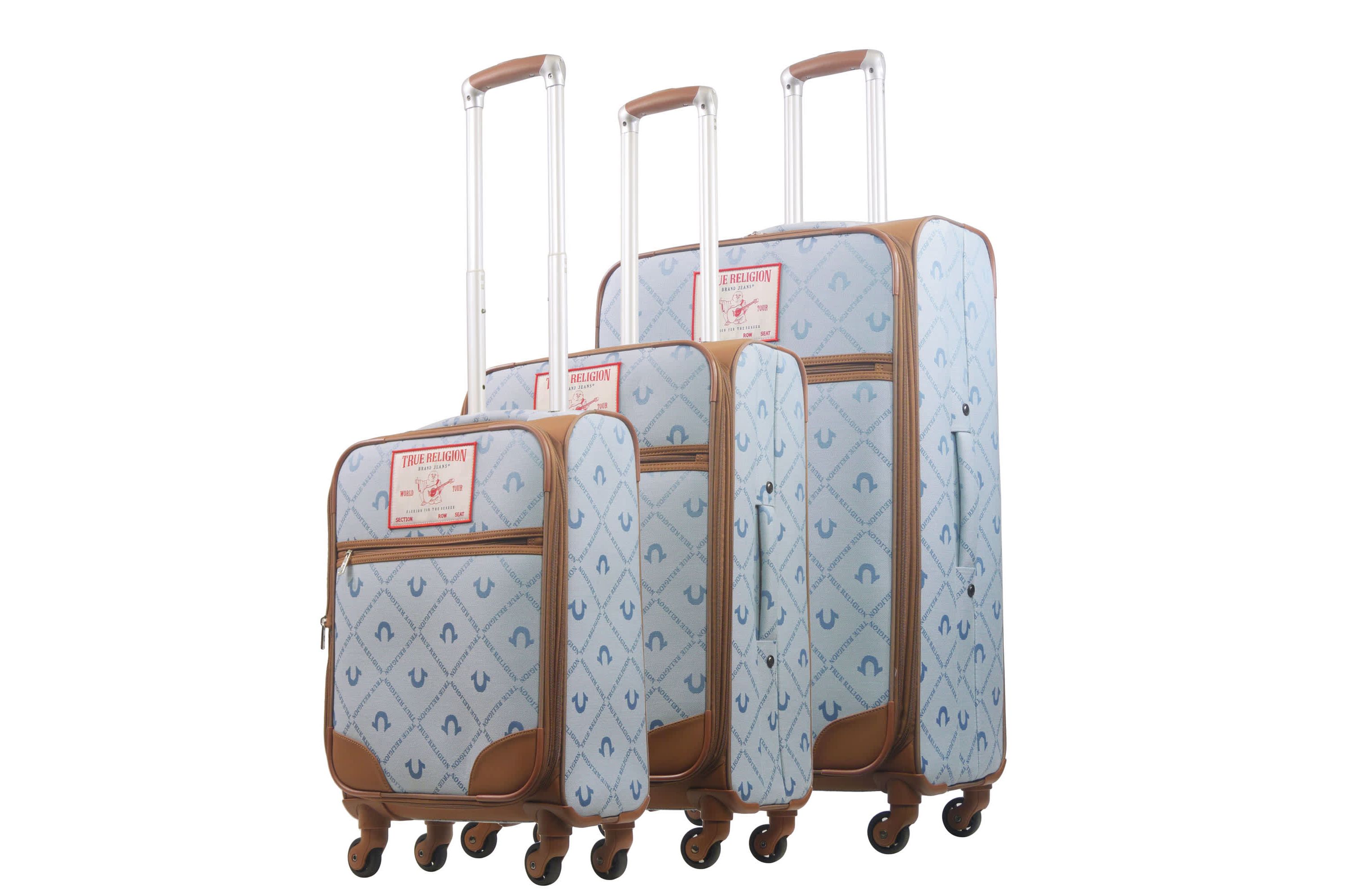 True Religion Soft Sided 3 pc spinner Luggage Set