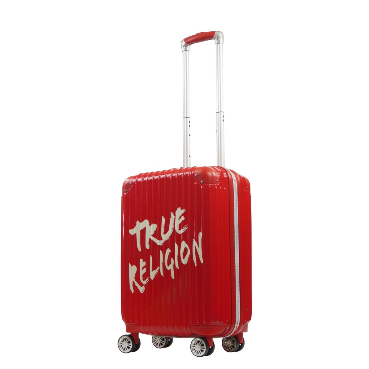 True Religion 22.5" Hardcase Red carry-on with big logo.
