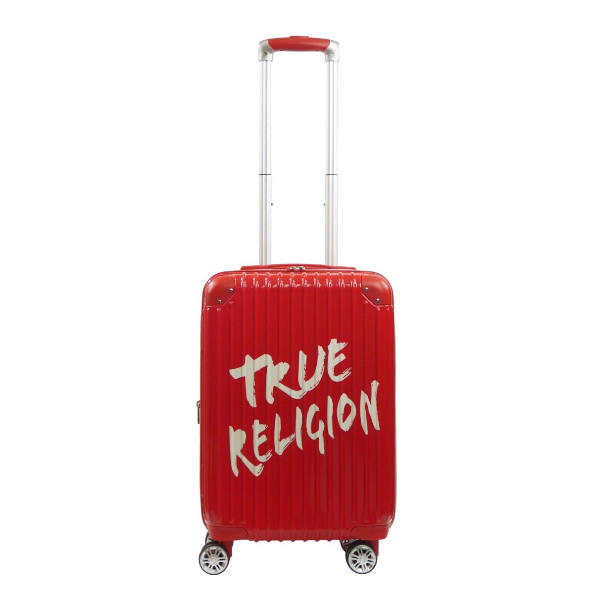 True Religion 22.5" Hardcase Red carry-on with big logo.