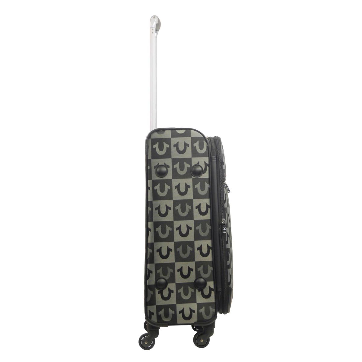 True Religion 22.5" Hardcase Checkered carry-on with big logo.
