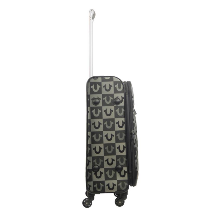 True Religion 22.5" Hardcase Checkered carry-on with big logo.