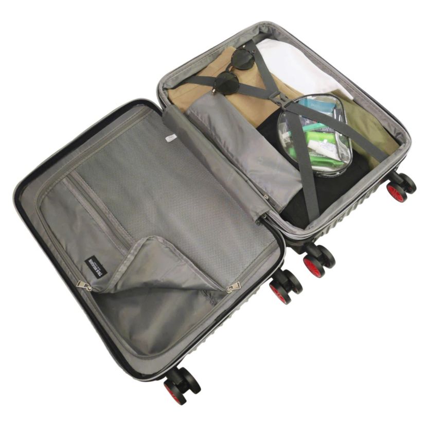 True Religion 22.5" Hardcase Checkered carry-on with big logo.