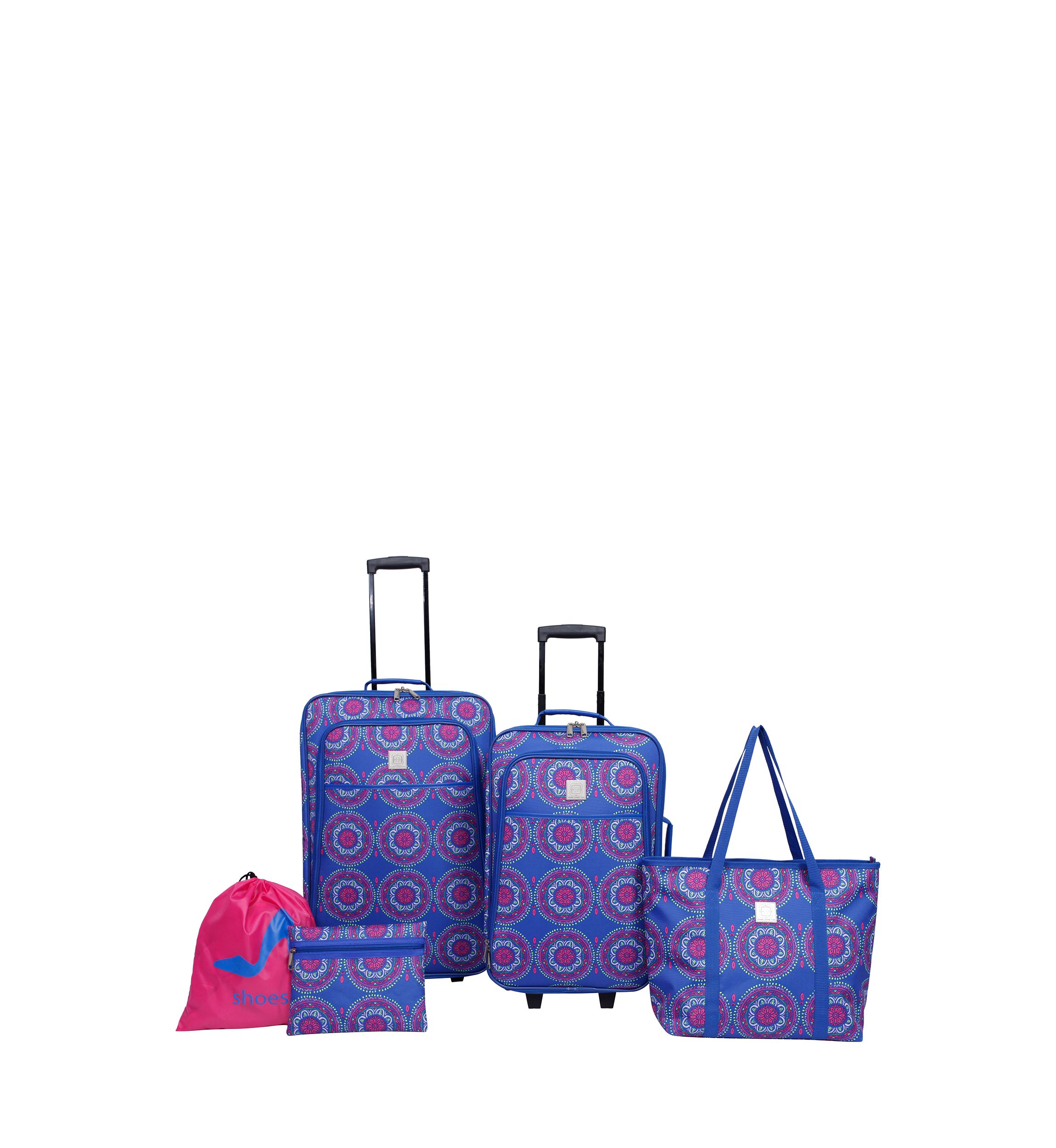 Medallion Delta Blue and Pink Luggage Set 5-Piece