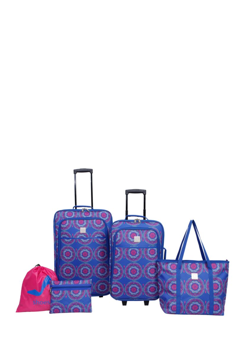Medallion Delta Blue and Pink Luggage Set 5-Piece