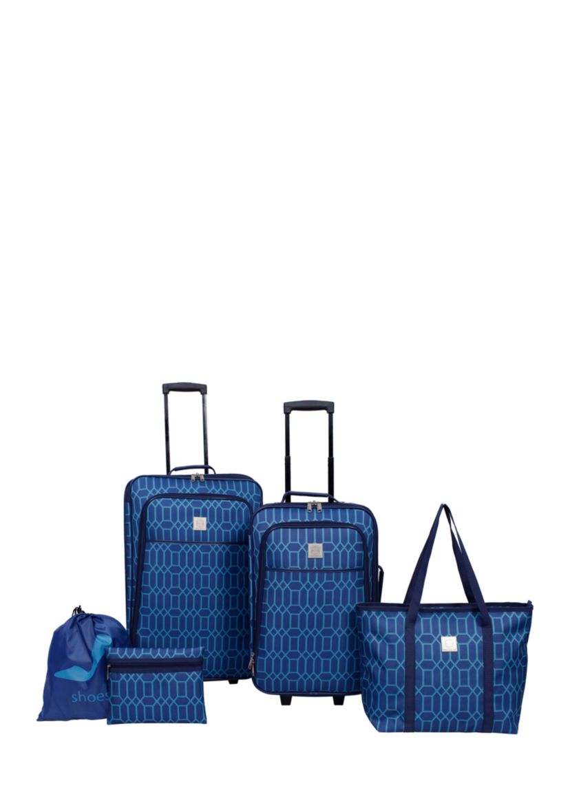 Navy  Geometric Diamond Luggage Set 5-Piece