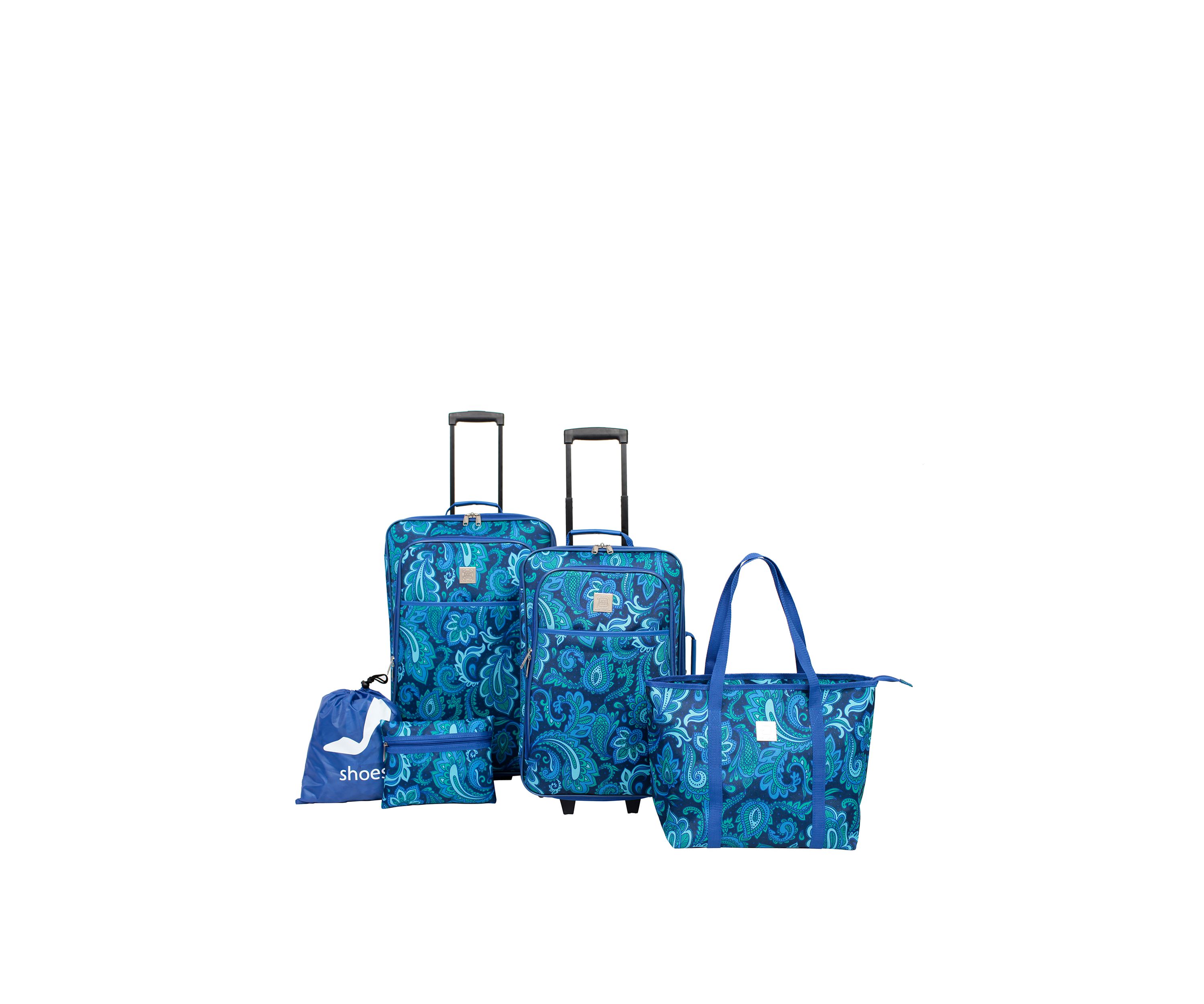 Blue Paisley 5 Piece Luggage Set