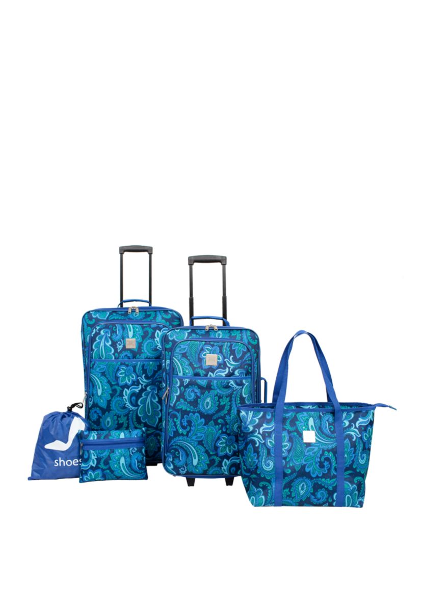 Blue Paisley 5 Piece Luggage Set
