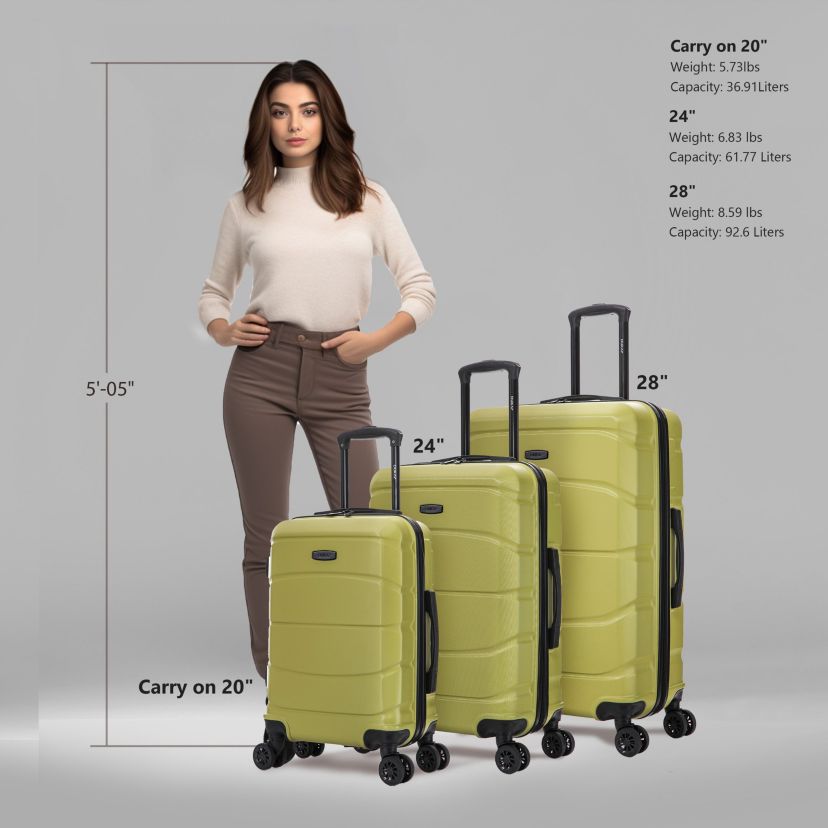 DUKAP Sense Lightweight Hardside Spinner 3 Piece Luggage Set  20"/24"/28"