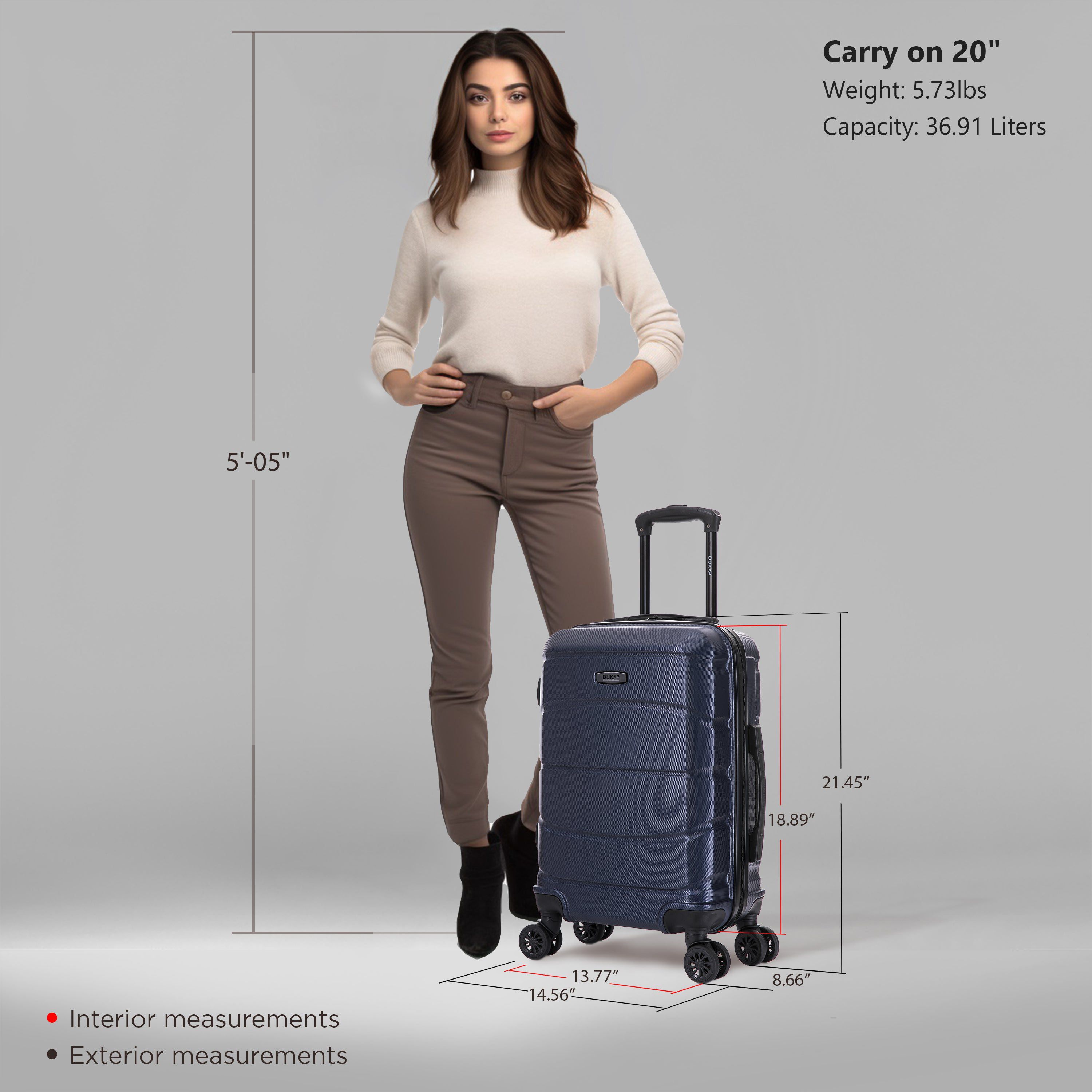 DUKAP Sense Lightweight Hardside Spinner Luggage 20" Carry-On