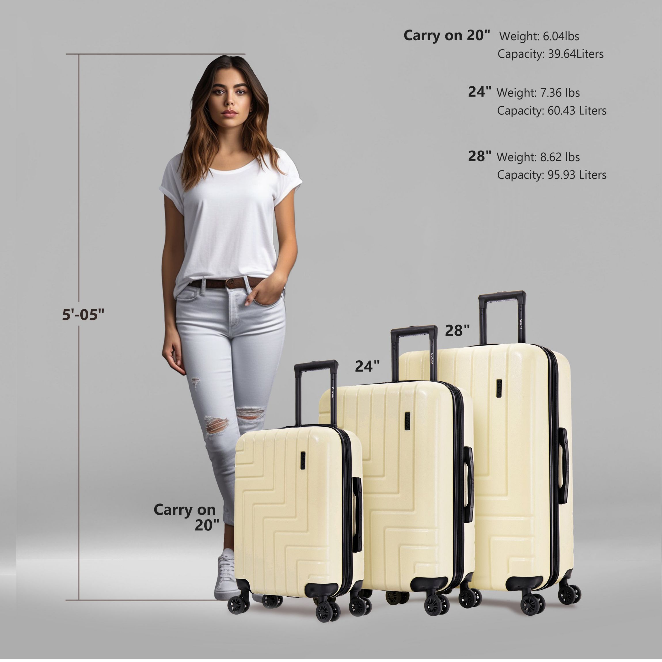 DUKAP Zahav Lightweight Hardside Spinner 3 Piece Luggage Set  20"/24"/28"