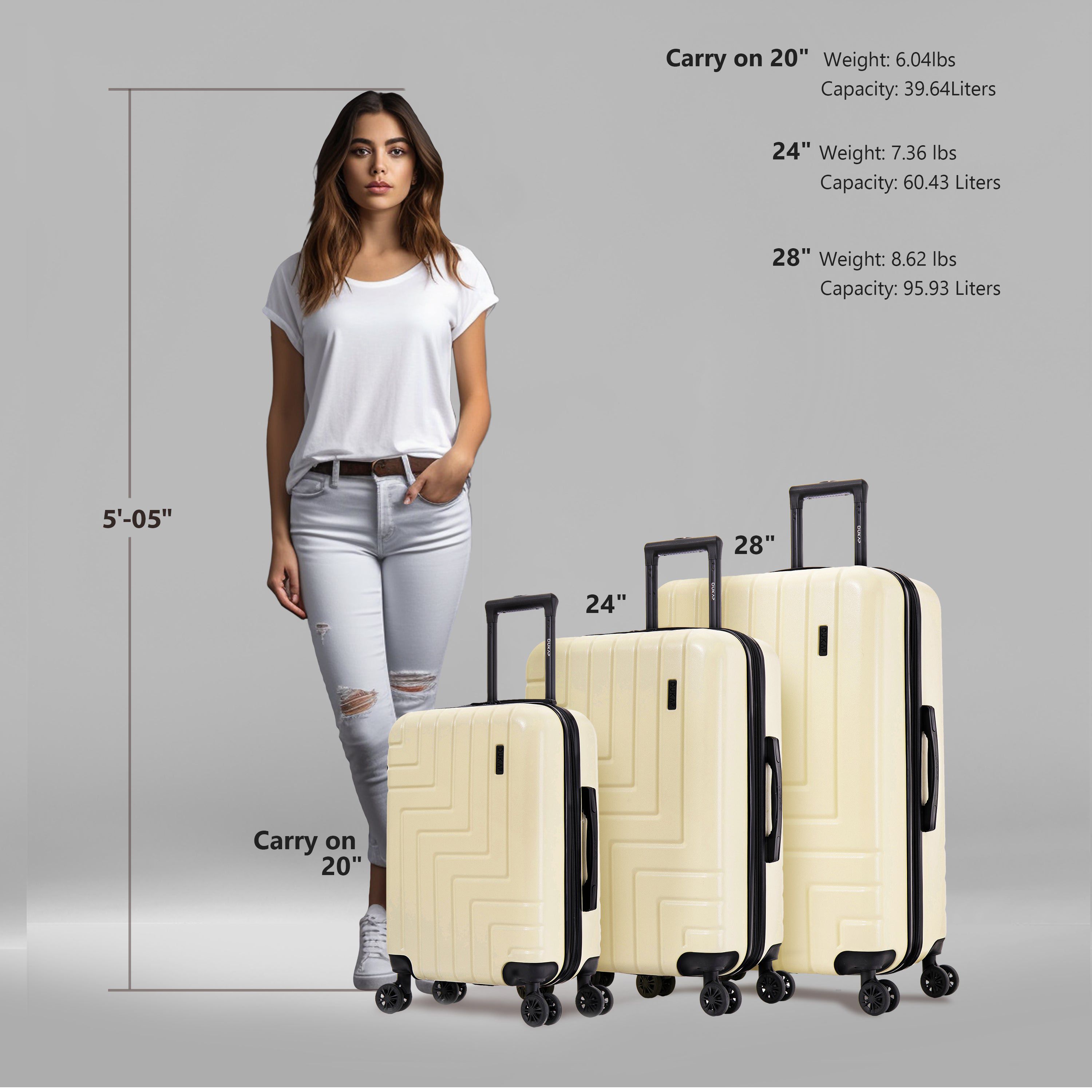 DUKAP Zahav Lightweight Hardside Spinner 3 Piece Luggage Set  20"/24"/28"