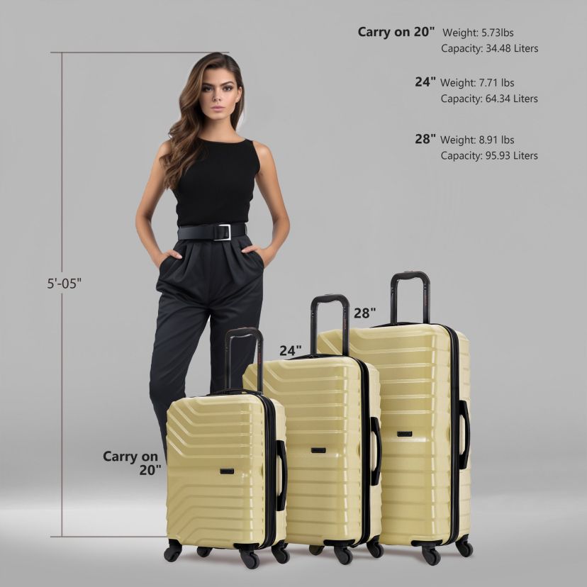 InUSA Aurum lightweight hardside spinner 3 Piece Luggage Set  20"/24"/28"