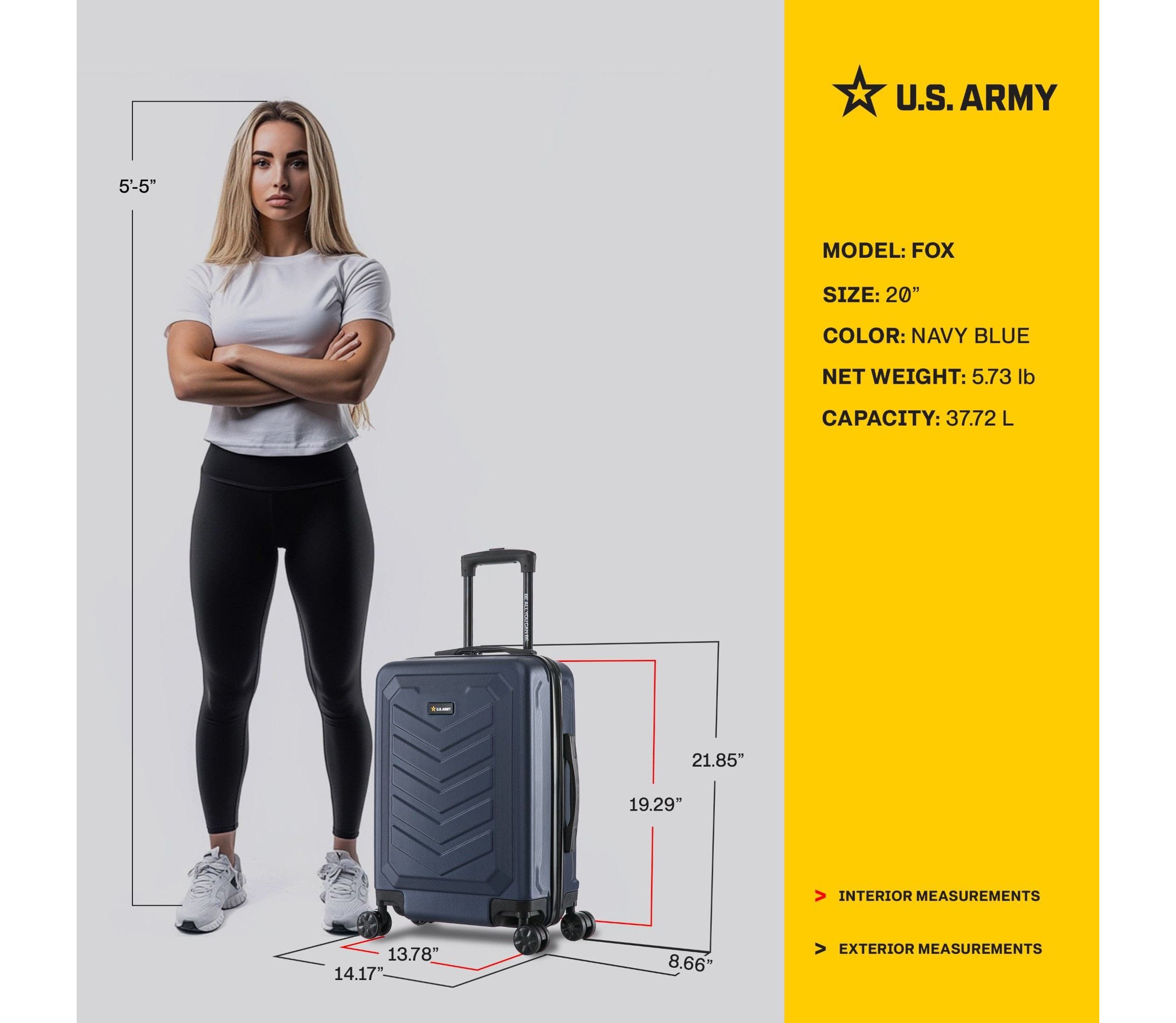 U.S. ARMY FOX 20" Carry-On Suitcase Navy Blue
