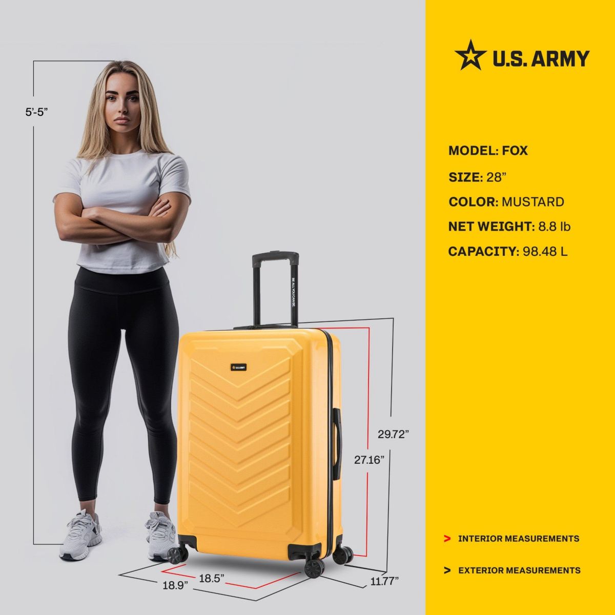 U.S. ARMY FOX 28" Large Suitcase Sand