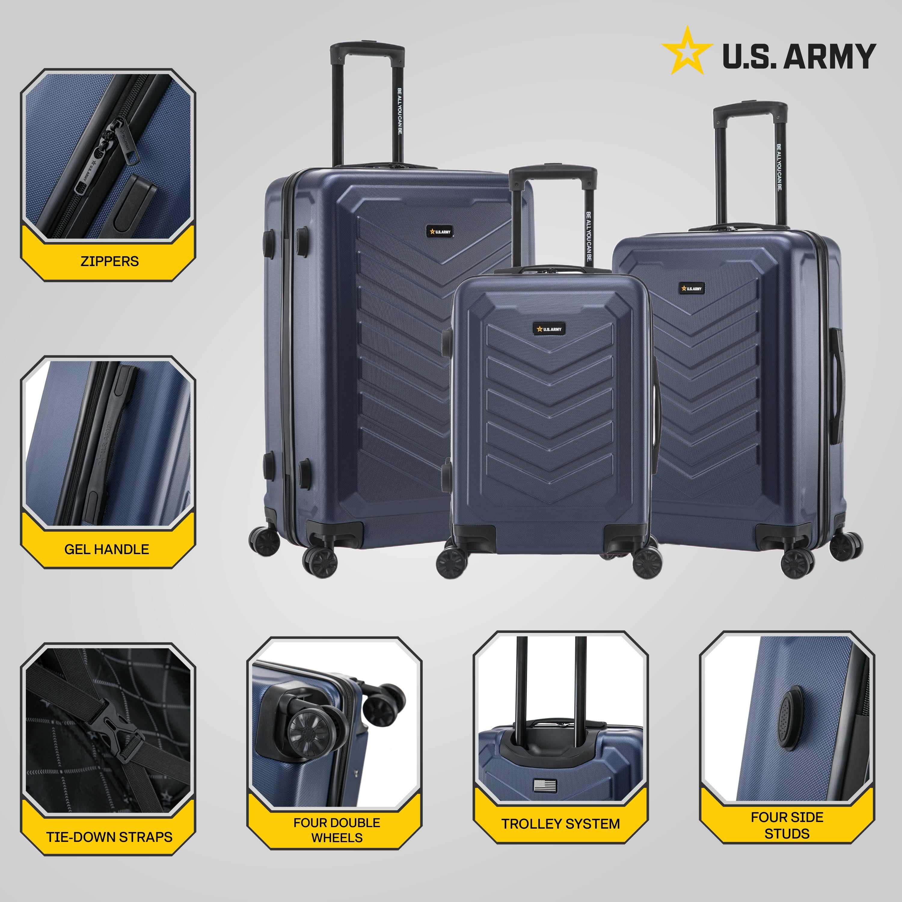 U.S. Army FOX 3-Piece Luggage Set 20”/24”/28” Black