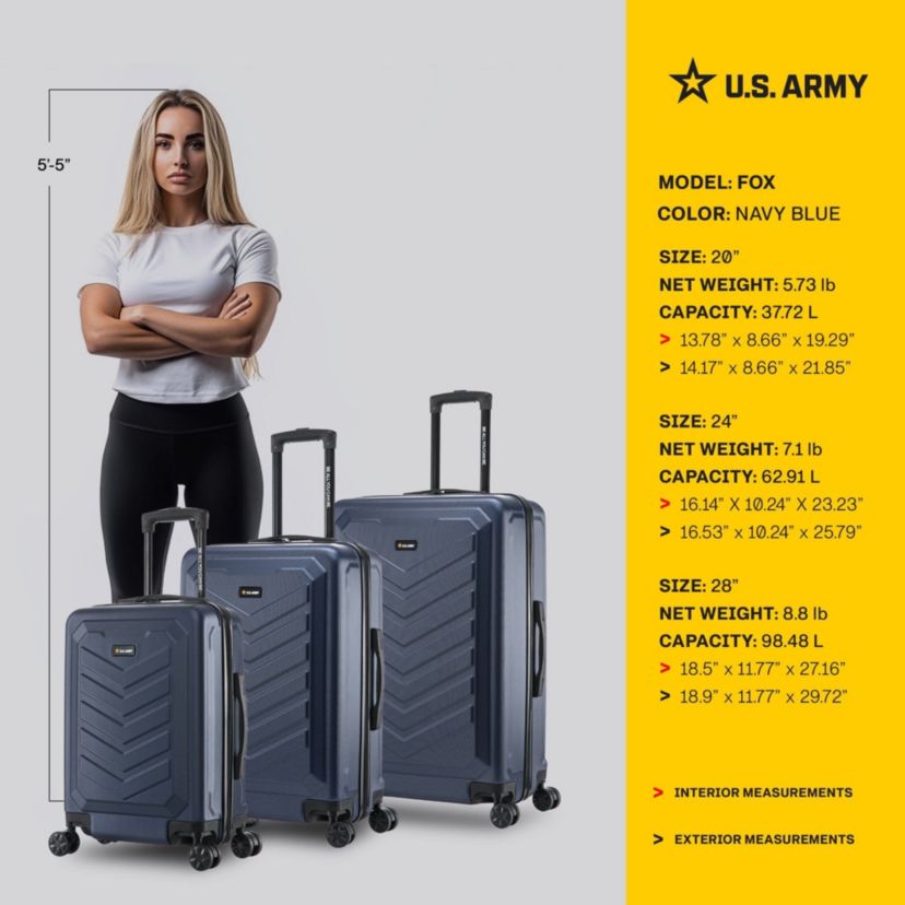 U.S. Army FOX 3-Piece Luggage Set 20”/24”/28” Black