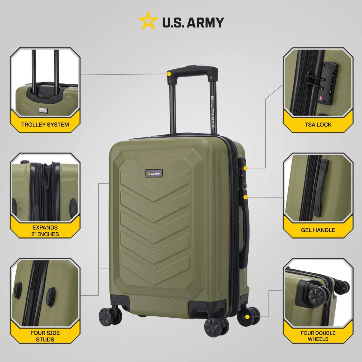 U.S. ARMY FOX PRO  20 Expandable Carry-On Suitcase with TSA Lock Olive Drab