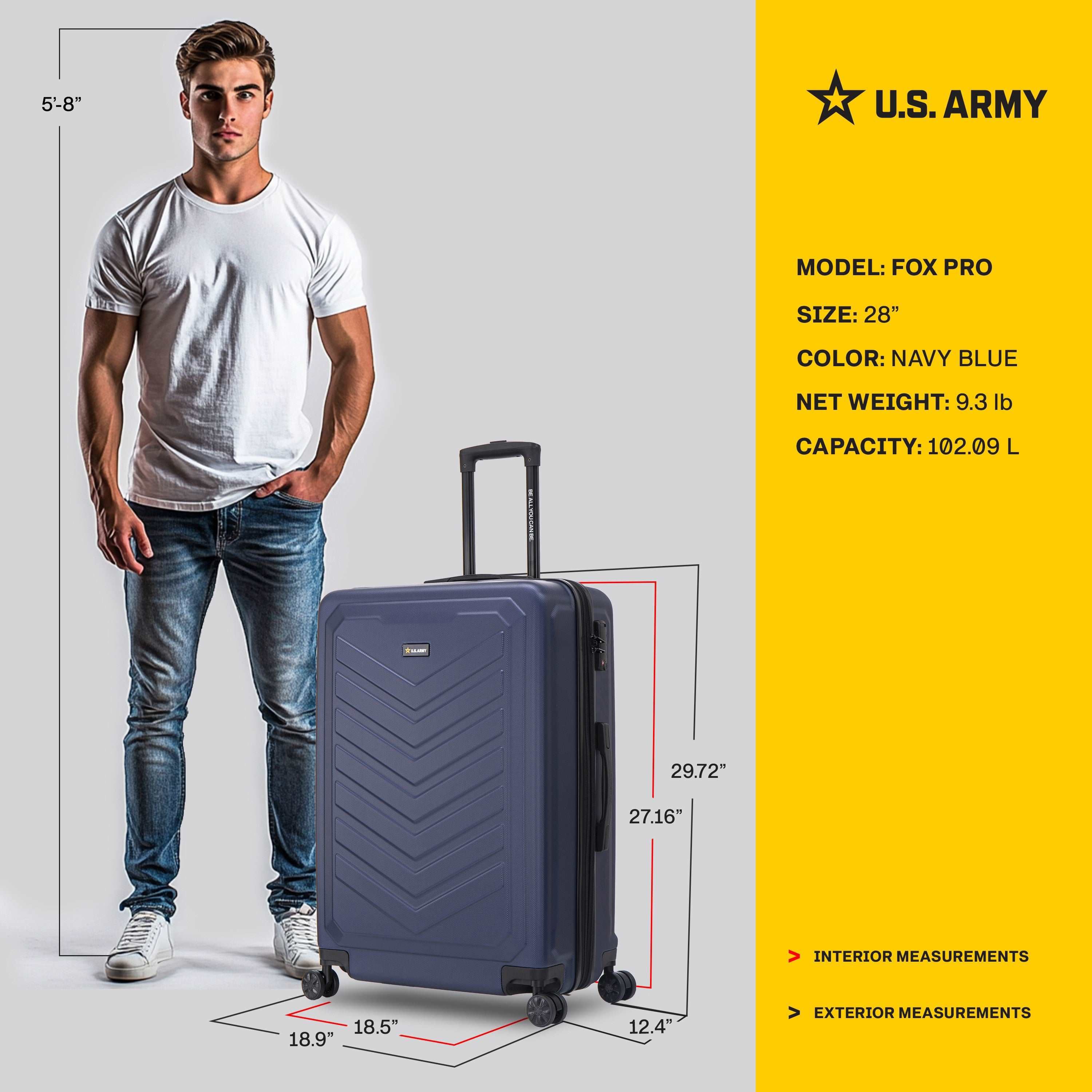 U.S. ARMY FOX PRO 28 Expandable Large Suitcase with TSA Lock Olive Drab