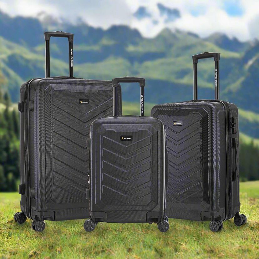 U.S. Army FOX PRO 3-piece Luggage Set 20"/24"/28" Expandable Suitcases with TSA Lock Olive Drab