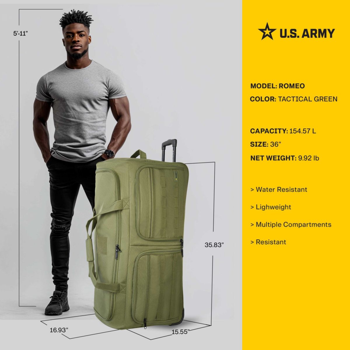 U.S. Army ROMEO 36-inch XL Tactical Rolling Duffel Black