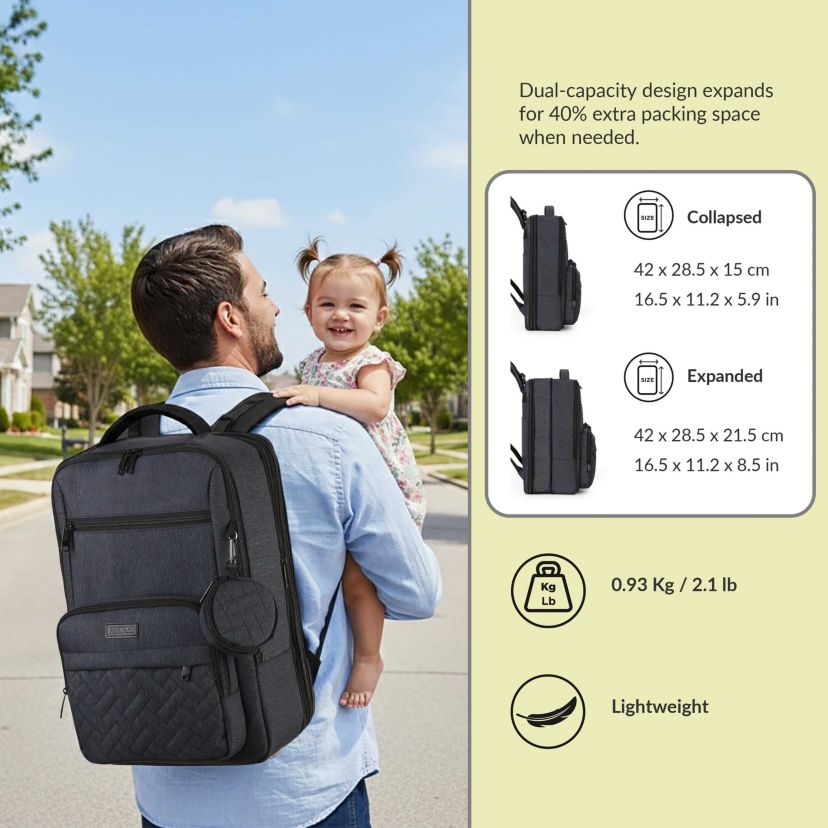 DUKAP DUKAP MOM Pro Expandable Diaper Backpack Grey | Belk display picture 1