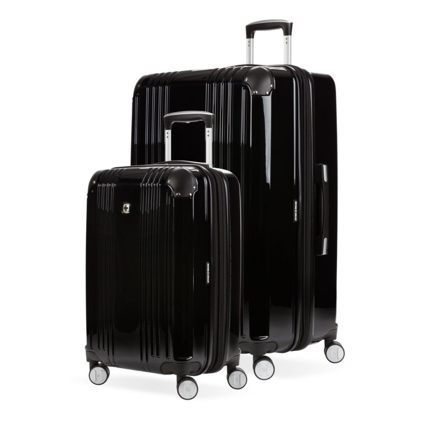 7786 2pc Expandable Hardwide Spinner Luggage Set Black