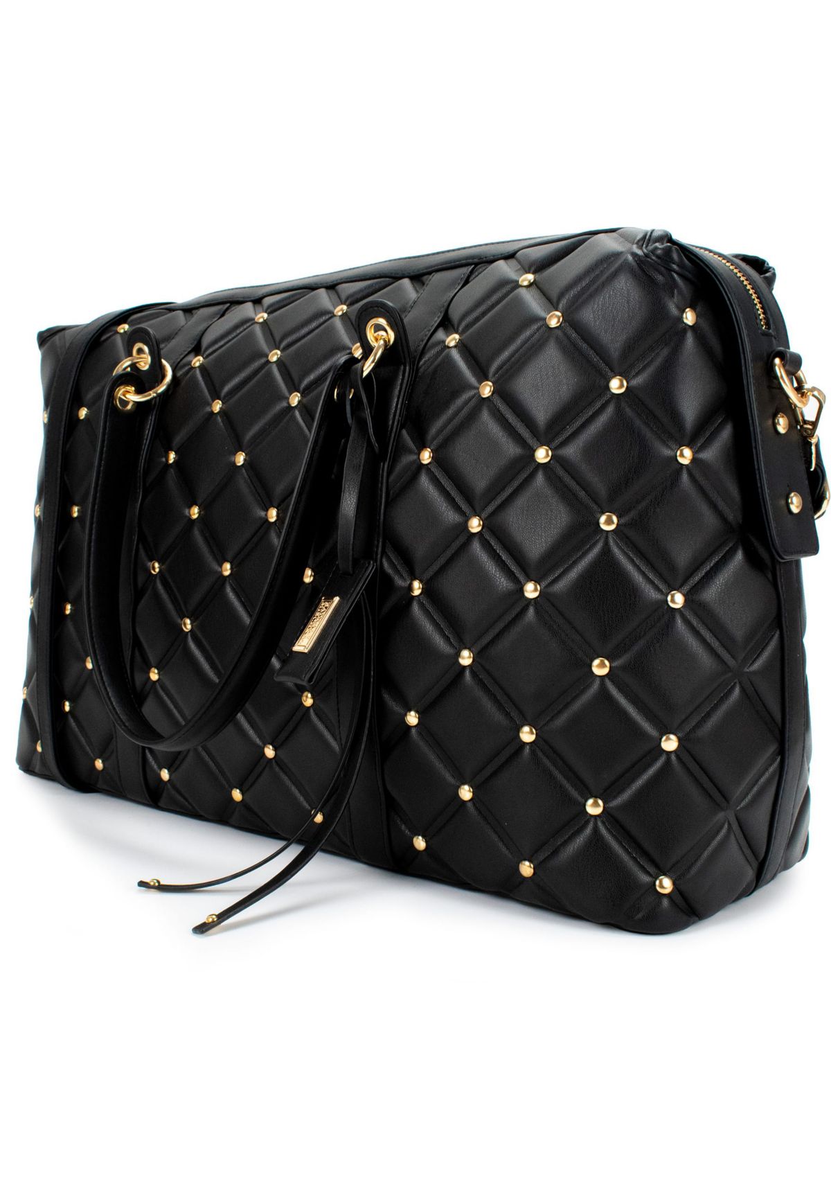 Diamond Quilted Vegan Leather Weekender Tote Bag