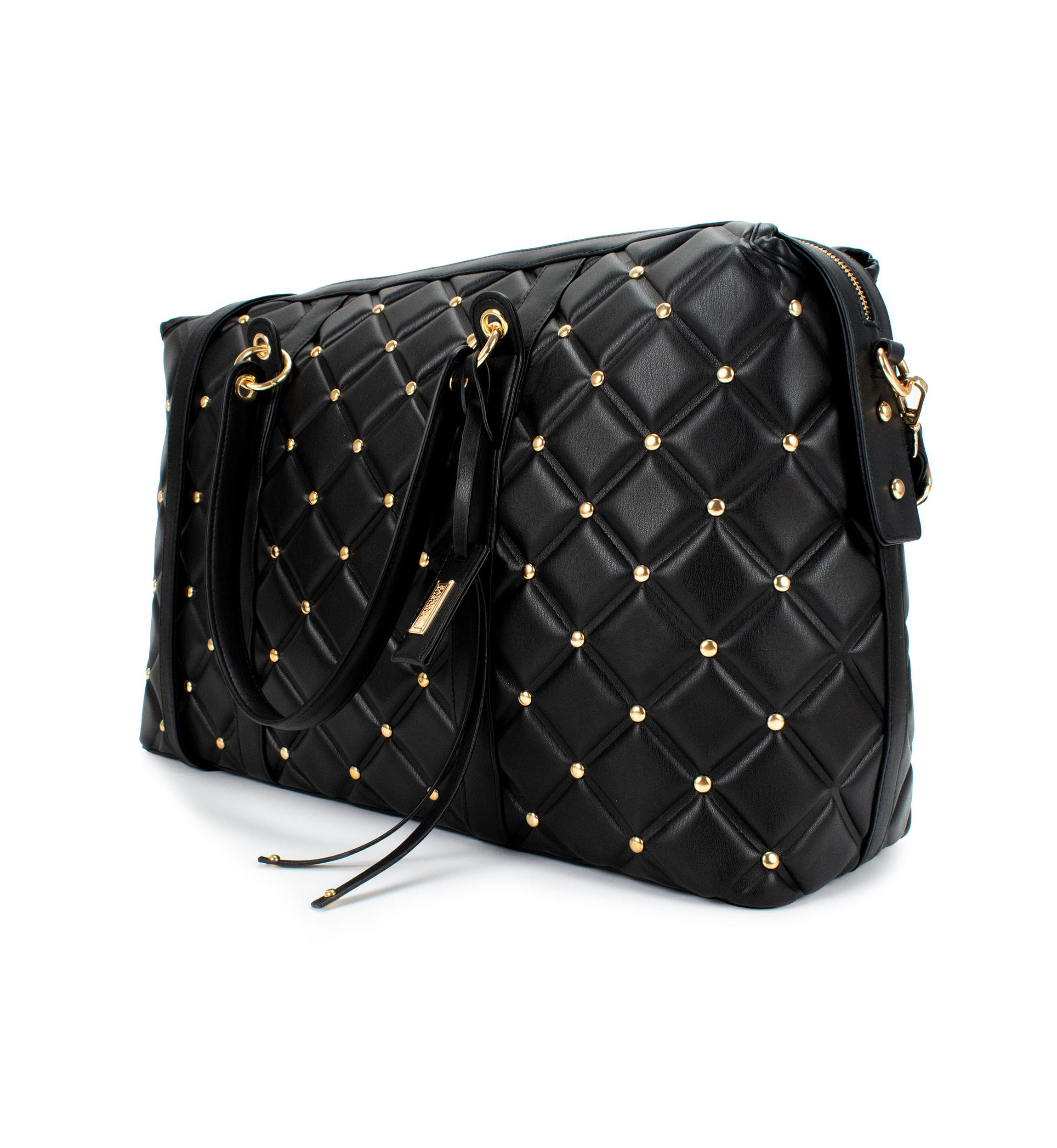 Diamond Quilted Vegan Leather Weekender Tote Bag