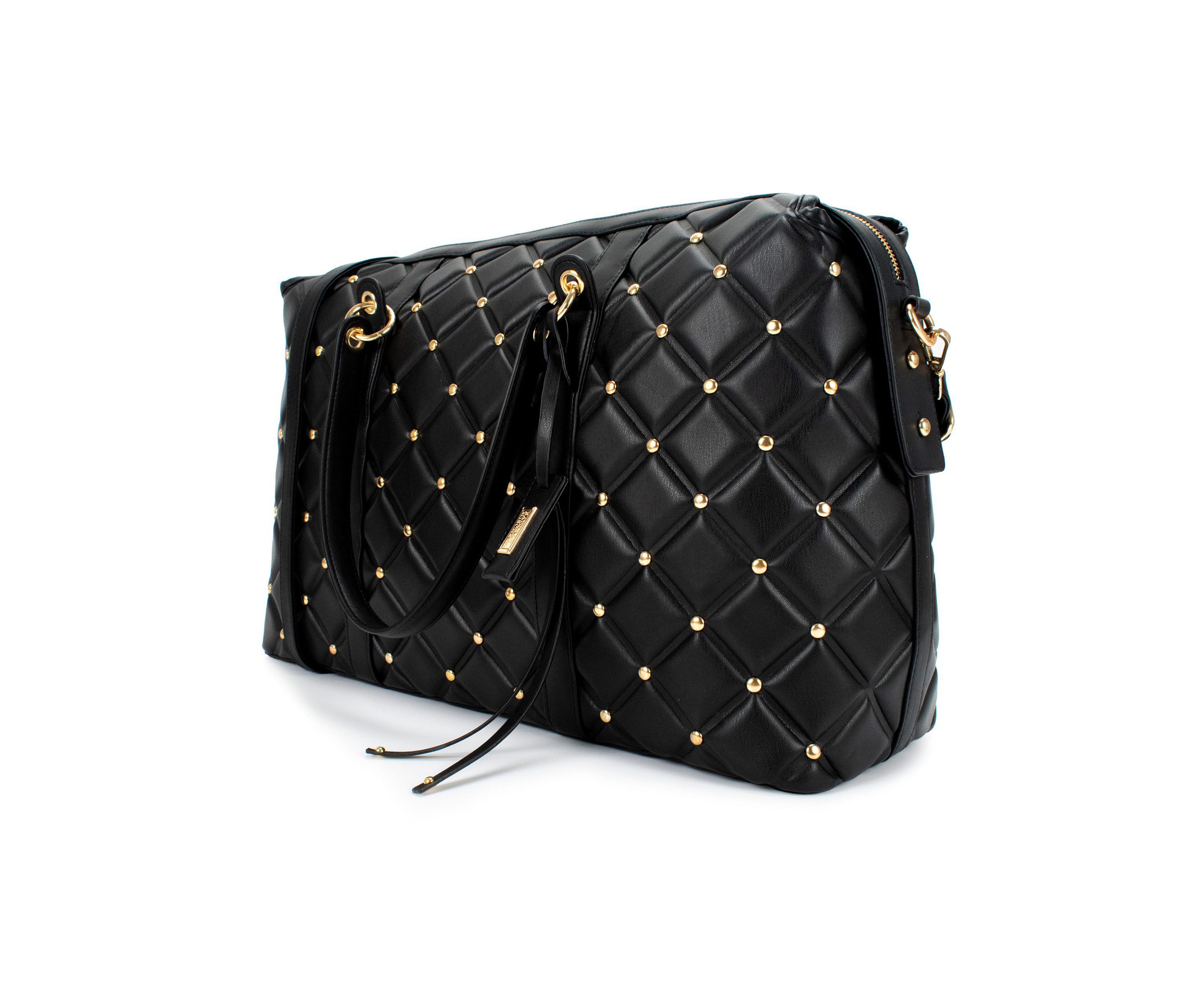 Diamond Quilted Vegan Leather Weekender Tote Bag