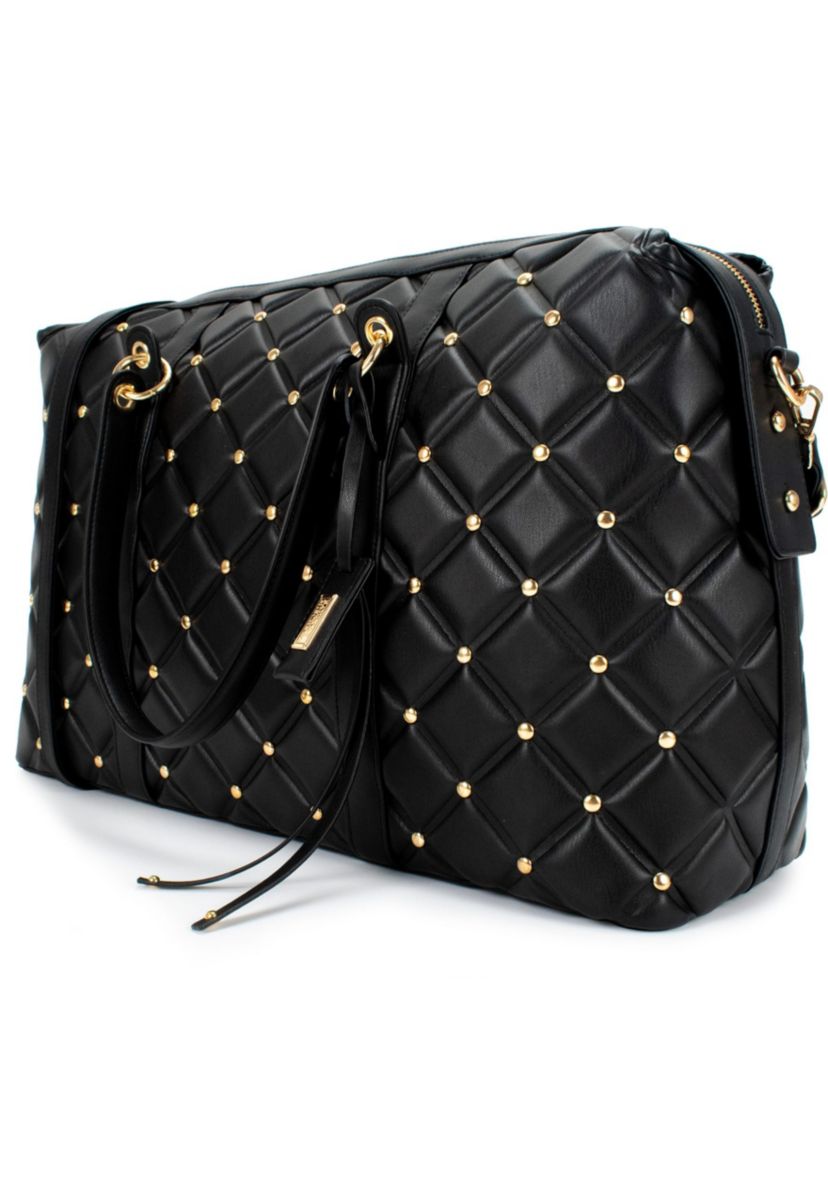 Diamond Quilted Vegan Leather Weekender Tote Bag