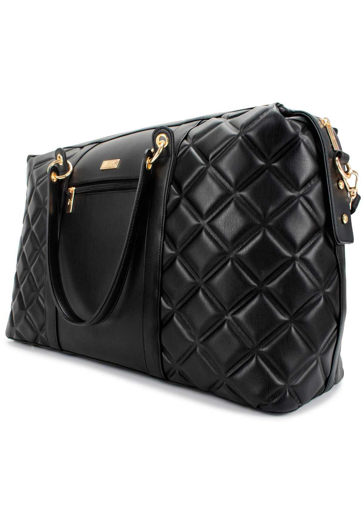 Diamond Quilted Vegan Leather Weekender Tote Bag