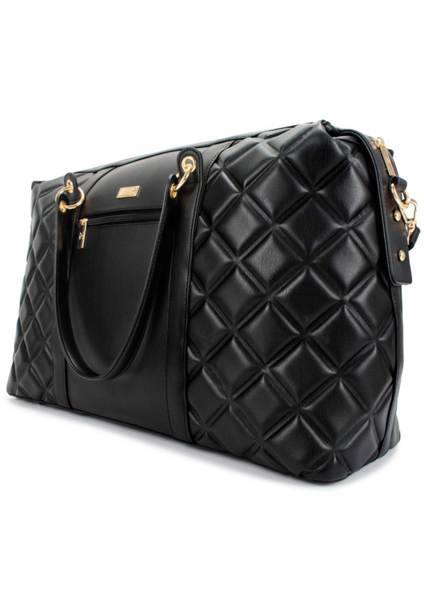 Diamond Quilted Vegan Leather Weekender Tote Bag
