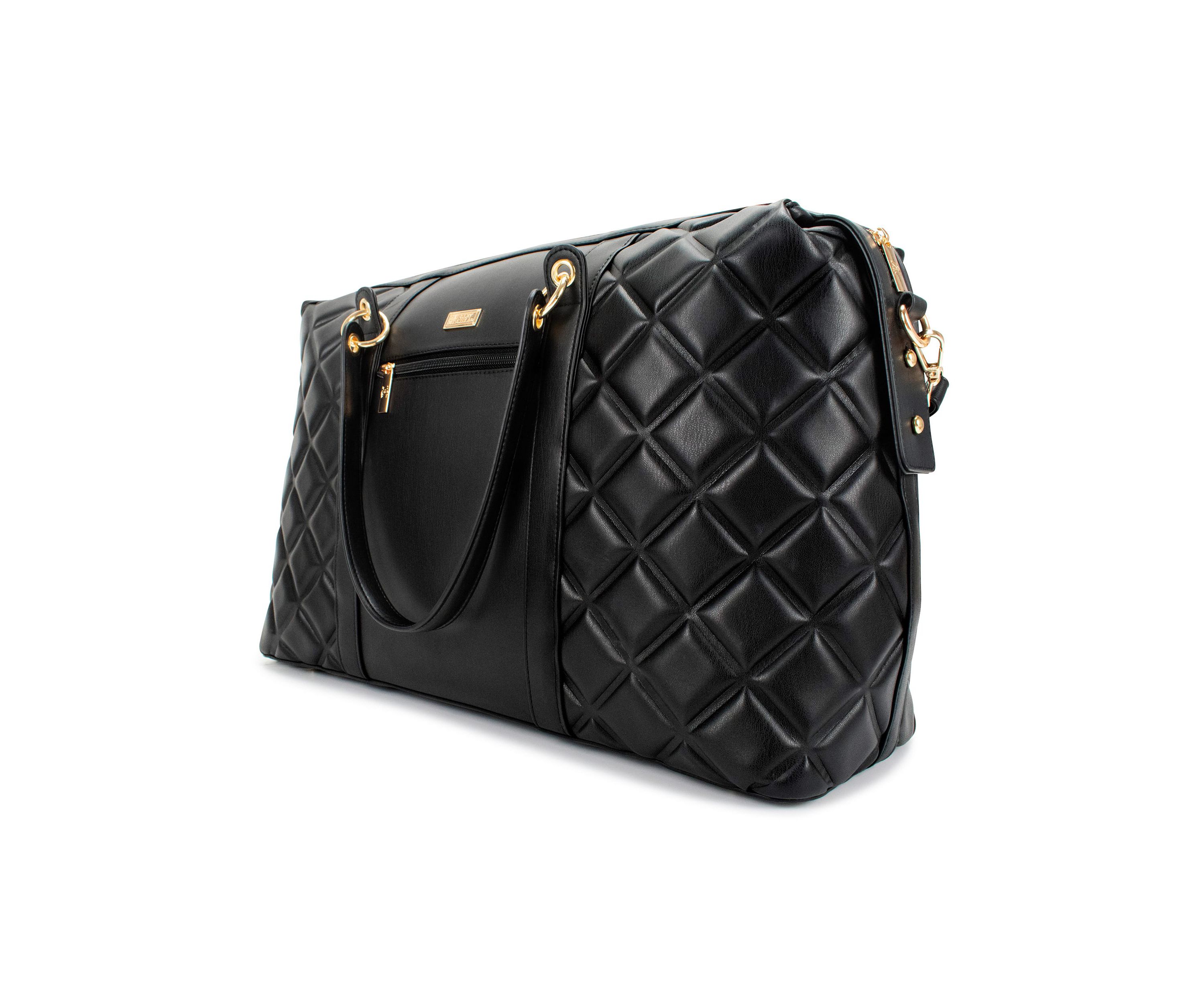 Diamond Quilted Vegan Leather Weekender Tote Bag