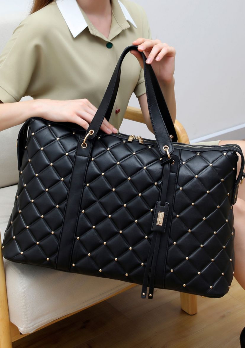 Diamond Quilted Vegan Leather Weekender Tote Bag