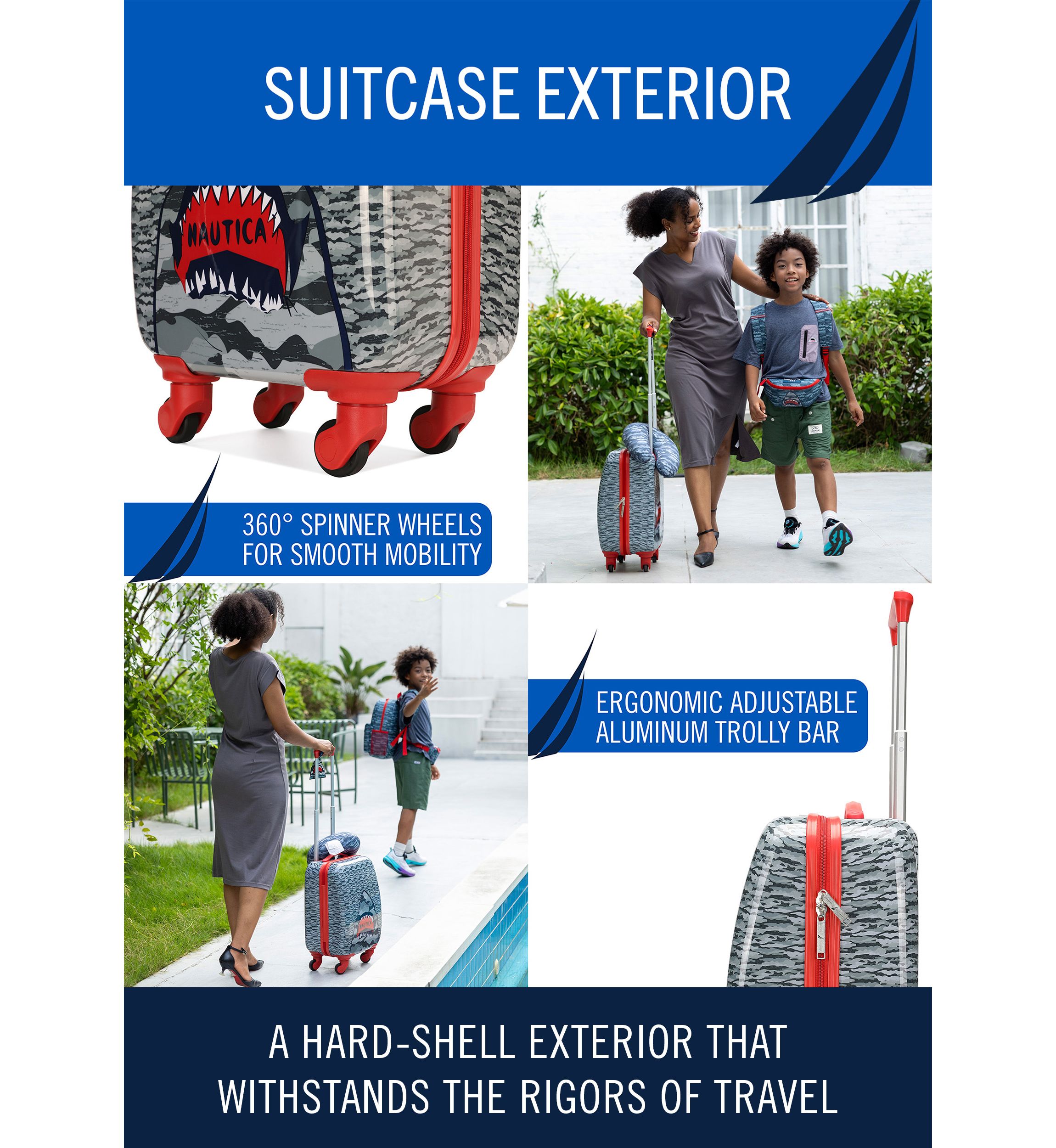 Nautica Kids 18" Airline Approved Carry-on Suitcase | Shark Attack