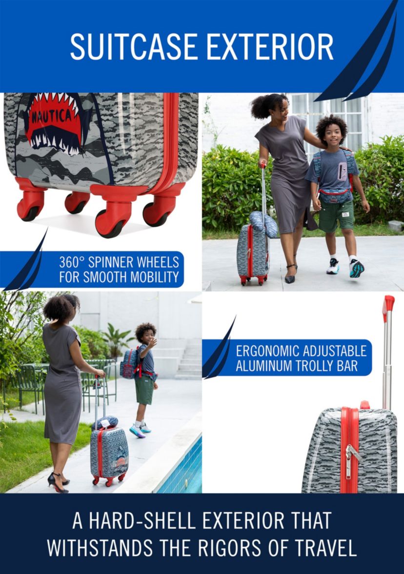 Nautica Kids 18" Airline Approved Carry-on Suitcase | Shark Attack