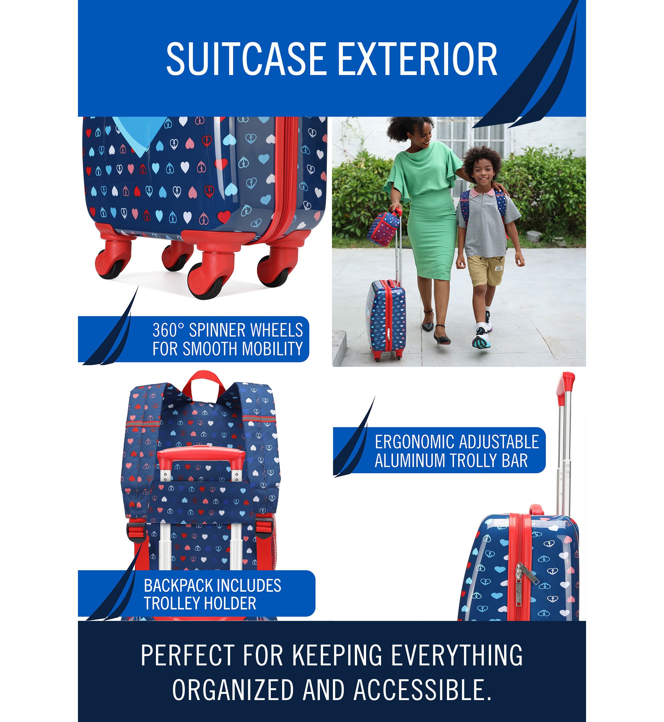 Nautica Kids 18" Back to School Carry-on 5-Piece Luggage Set | Nautica Peace