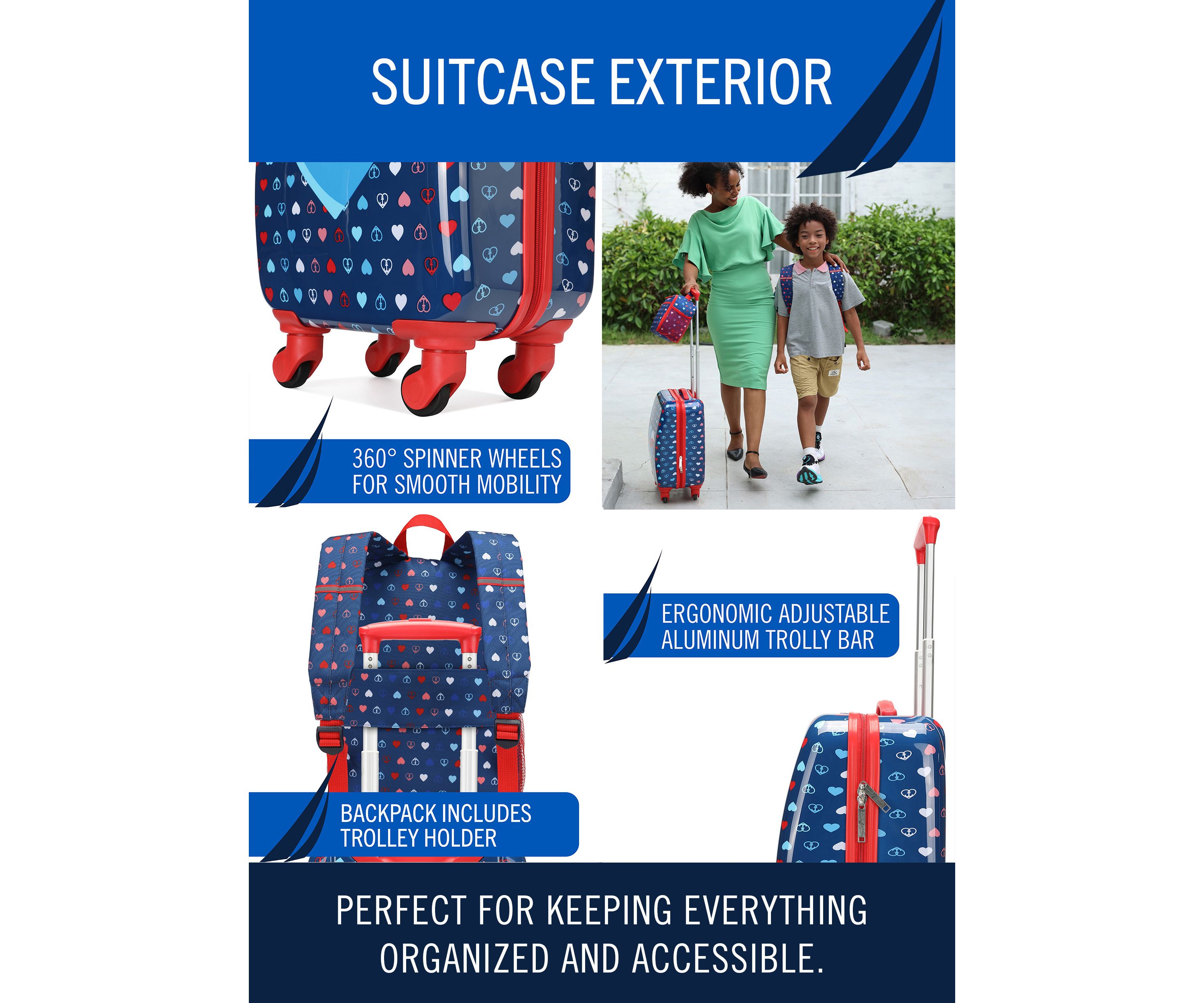 Nautica Kids 18" Back to School Carry-on 5-Piece Luggage Set | Nautica Peace