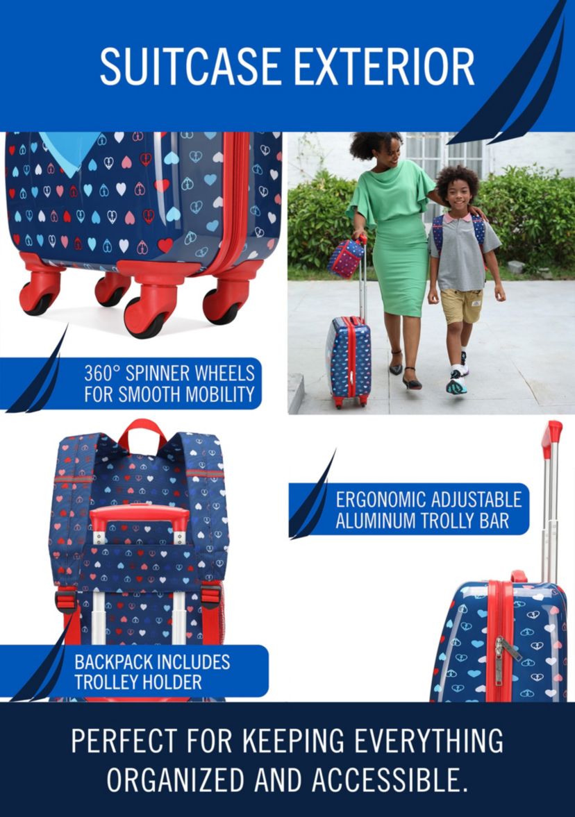 Nautica Kids 18" Back to School Carry-on 5-Piece Luggage Set | Nautica Peace